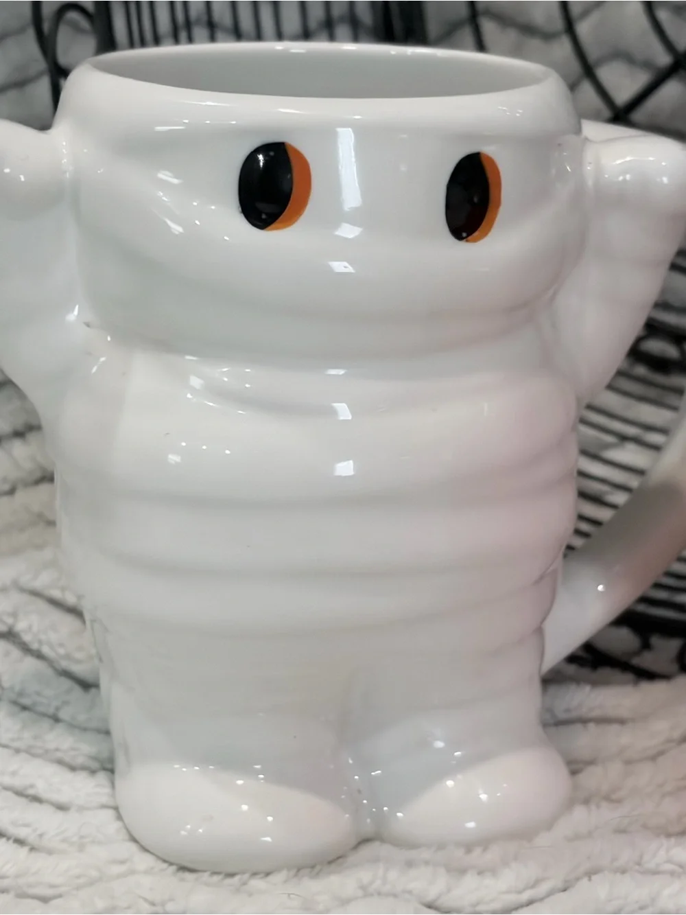 Hello Pumpkin Orange Ceramic Mug with White Ghost Accent Mug